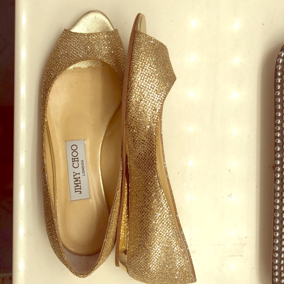 Sparkly Gold Jimmy Choo Peep Toe Flats Size 35 - Picture 4 of 7